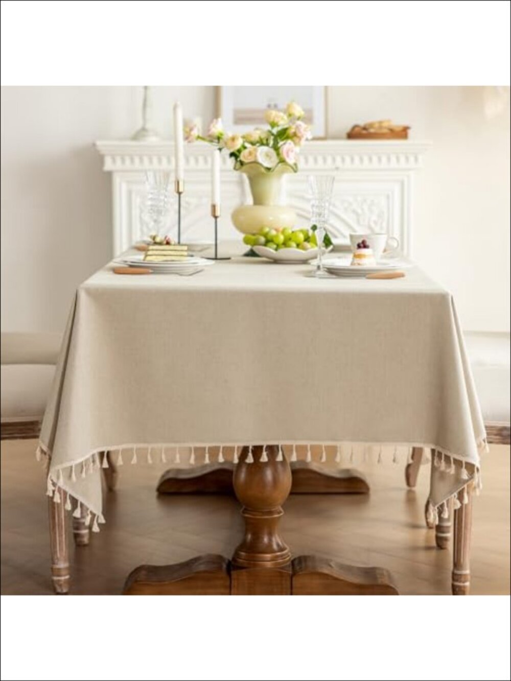 Heavyweight Polyester Tablecloth Tassel Fringe 55x86 Rectangle Farmhouse